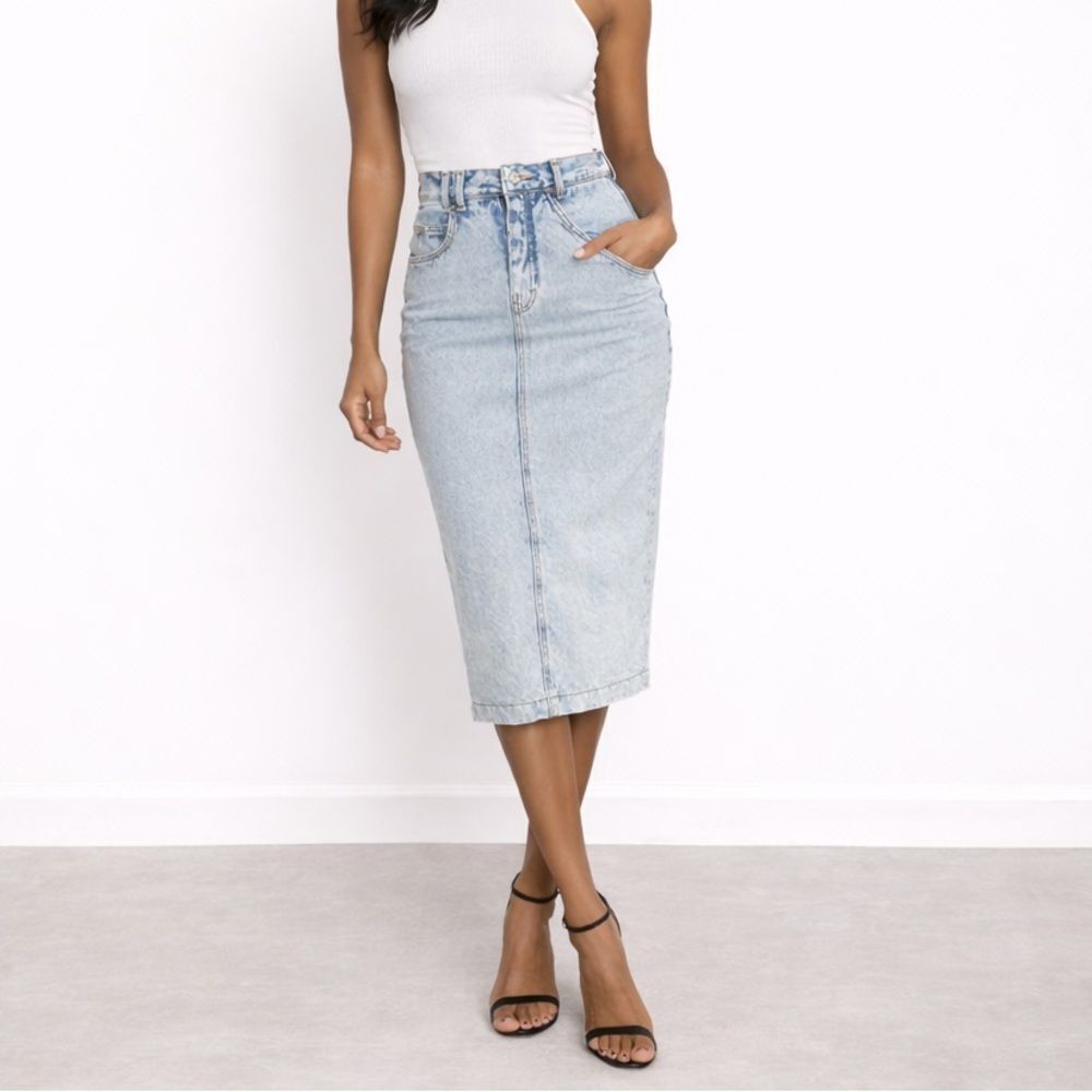 JORDACHE Vintage Acid Light Wash Denim Jean Pencil Skirt